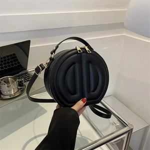 Fashion Women Round Shoulder Bag PU Leather Embossed Crossbody Bag With Double Zipper Small Casual Street Trend Handbag