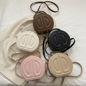 Chic round PU leather crossbody bags with geometric embossing in five assorted colors