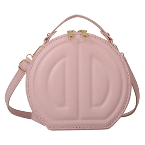 Chic pale pink octagonal crossbody bag with embossed double D design and golden zipper