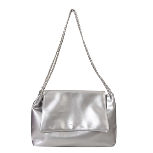Sac à chaîne en métal argenté en cuir PU avec logo frontal et longue bandoulière