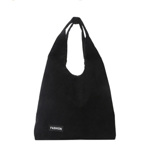 Sac cabas en velours côtelé noir de grande capacité avec étiquette Fashion chic
