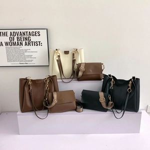 Minimalist large tote and flap crossbody bag set in ivory, brown, and black colors