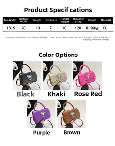 Detail of PU leather crossbody bag featuring heart buckle and silver chain decoration