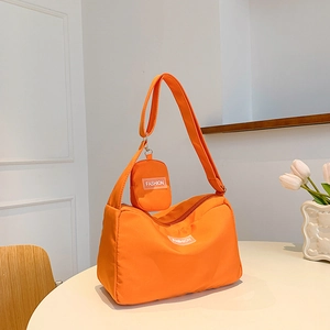 Women Nylon Pillow Shoulder Bag With Mini Pouch And Plush Charm Casual Fashion Crossbody Bag For Everyday Use