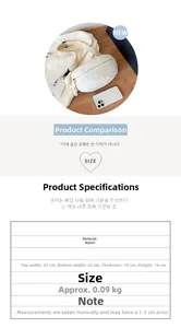 Size chart for white nylon waist bag showing dimensions and adjustable strap detail