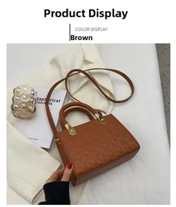 Detailed view of brown quilted bag with woven handle and gold hardware in a lifestyle setting