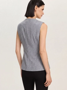 Women's minimalist heather grey sleeveless vest with tailored back waist detail