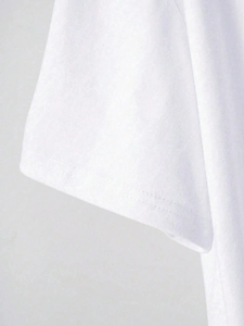 Close-up of white short-sleeved T-shirt cuff with double-needle stitching detail