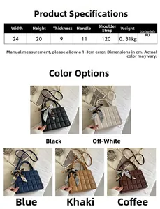 Detailed dimensions and five color options for the quilted faux leather tote bag