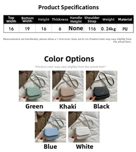 Guide des tailles et dimensions pour ce sac bandoulière en similicuir aux divers coloris