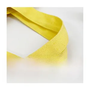 Close-up of bright yellow canvas tote bag handle showing durable woven fabric texture
