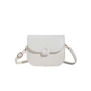 Classic white leather saddle crossbody bag with gold hardware for women, minimalist style