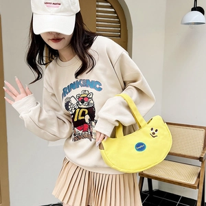 Cute yellow canvas handbag with smile embroidery and KeepKind patch for women