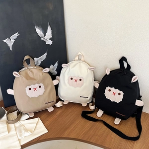 Sac à Dos Japonais Mignon Mouton Dessin Animé pour Femmes Filles Nylon Grande Capacité Petit Sac Carré Broderie Souple Sac à Dos École Voyage
