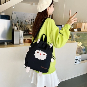 Sac à dos mouton noir mignon pour femmes avec patch agneau blanc et oreilles roses