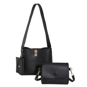 Vintage 3-piece black tote set including shoulder bag, crossbody pouch and coin purse