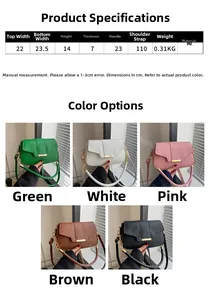 Detailed size chart and dimensions for the vintage PU leather shoulder bag