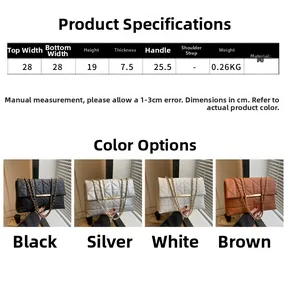 Spécifications de taille et quatre options de couleur pour le sac bandoulière matelassé