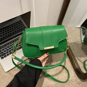 Women Fashion PU Leather Small Square Shoulder Bag Vintage Solid Color Crossbody Handbag With Metal Decoration Magnetic Closure Chain Strap