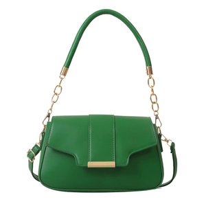 Green leather small square bag with gold hardware and top handle for women
