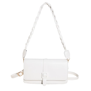 Bolso de solapa minimalista en cuero PU blanco con correa trenzada gruesa y hebilla cuadrada