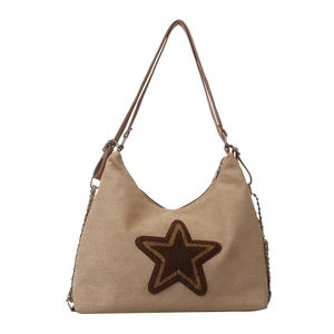 Sac cabas vintage en faux daim marron avec écusson étoile et bandoulière en cuir