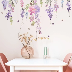 Elegante lila Wisteria Wandtattoo mit Schmetterlingen für Wohnzimmer Wanddekoration