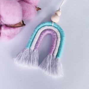 Décoration murale arc-en-ciel faite main avec cordes de coton macaron et perles