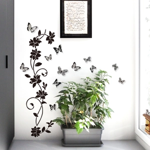 3D Butterfly Flower Vine Wall Sticker PVC Removable DIY Wall Art Decal For Living Room Bedroom Home Decoration Black White