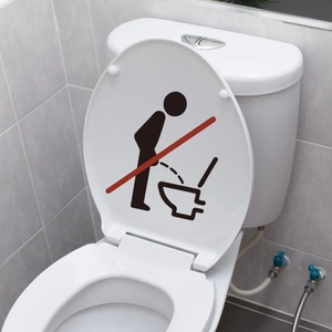 Adesivo creativo per sedile WC con figura minimalista e segnale di divieto rosso