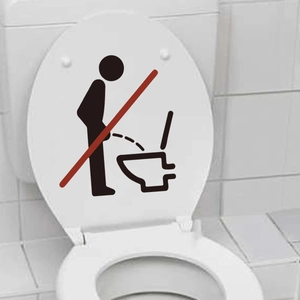 Adesivo per WC divertente in PVC con segnale di divieto di urina in piedi su sedile bianco