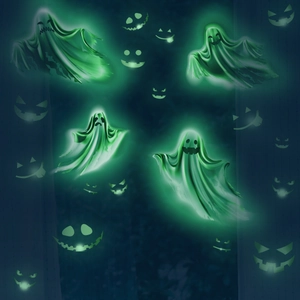 Leuchtende Halloween-Geister-Wandaufkleber in fluoreszierendem Grün für die Wand
