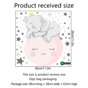 Luminous cartoon elephant on moon wall decal with stars for kids room decor, 28x28cm PVC sticker
