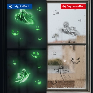Leuchtende Halloween Geist Wandtattoo mit Nacht-Leuchteffekt und Tag-Ansicht auf Glas