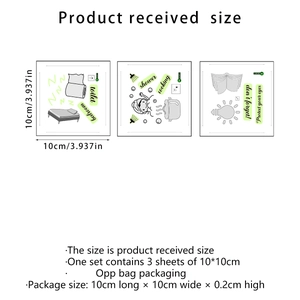 Set of 3 luminous switch stickers with lifestyle icons and detailed product dimensions