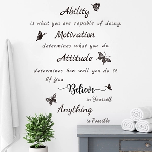 Sticker Mural Citations Anglaises Inspirantes Papillon PVC Amovible Motivation Décoration Murale Salon Chambre à Coucher