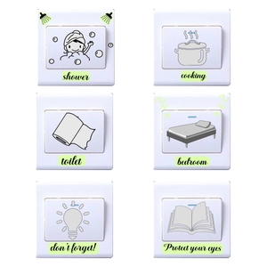 Luminous wall stickers for light switches featuring creative lifestyle icons and text