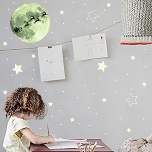 Adesivo murale luna luminosa con silhouette di Babbo Natale e decalcomanie stelle