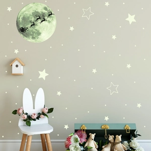 Adesivi murali luminosi con luna, stelle e sagoma di Babbo Natale per cameretta bambini