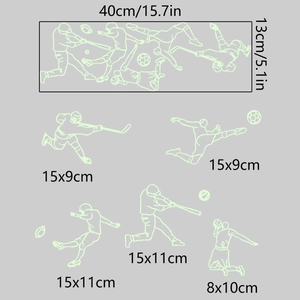 Glow-in-the-dark sports silhouette wall stickers set with precise size specifications