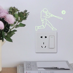 Glow in the dark baseball player silhouette sticker for home light switch decor