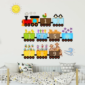 Adesivi murali treno animali con numeri 1-9 per decorazione educativa camera bambini