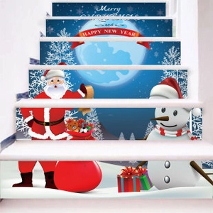 Detailed Christmas stair stickers set with Santa, snowman and Merry Christmas text