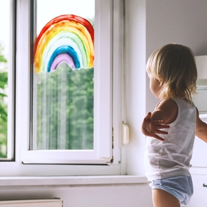 Vibrant rainbow static window decals for home decor showing colorful DIY glass application