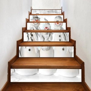 Detail of 6pcs self-adhesive PVC stair stickers with winter snowman family holiday theme