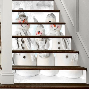 Christmas snowman staircase stickers with cute winter holiday scene on wooden steps
