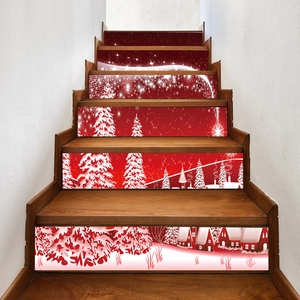 Christmas staircase stickers featuring Santa Claus and snowy trees for holiday decor