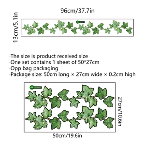 Green leaf vine wall sticker for baseboard or waistline decoration, 96x13cm size
