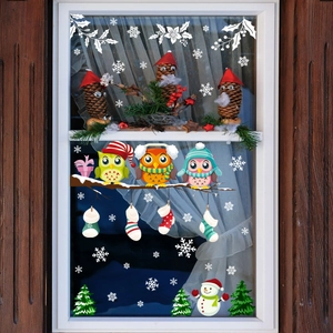 Christmas owl and snowflake static window cling stickers for festive glass decoration