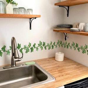 Detailed realistic ivy green leaf wall sticker for kitchen backsplash decoration